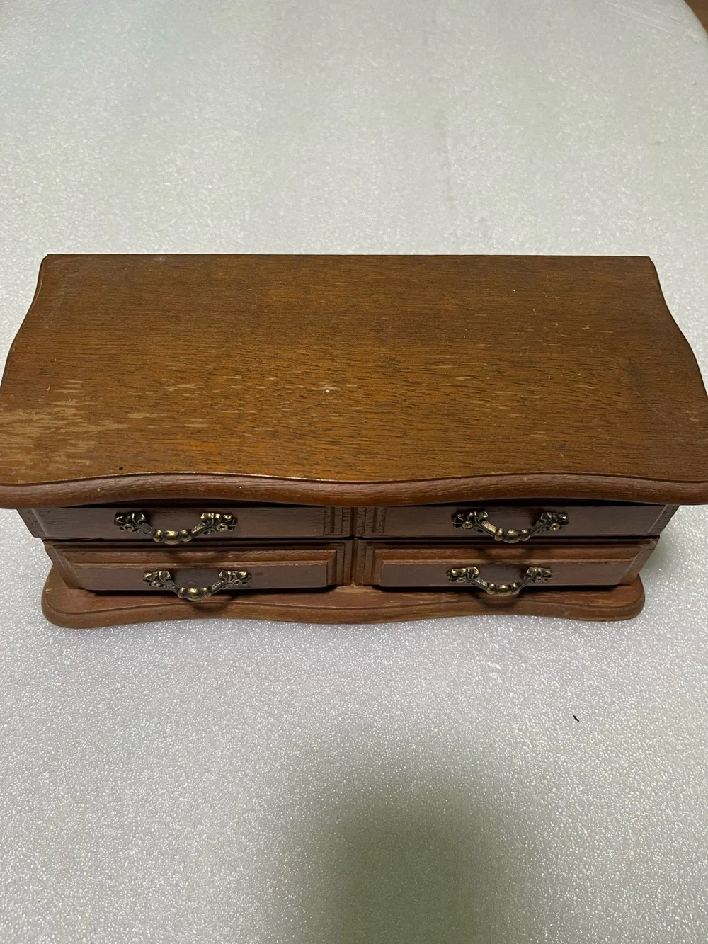 Vintage Centurion® Walnut Wood Jewelry Box, Lid W/Mirror, Padded Sections